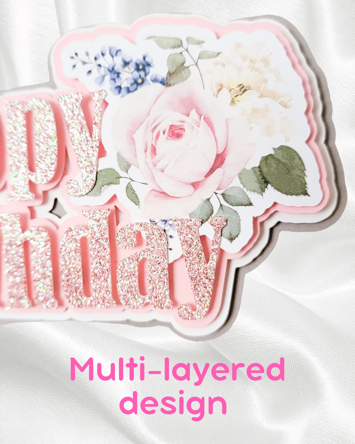 Blush "Happy Birthday" Cake Topper