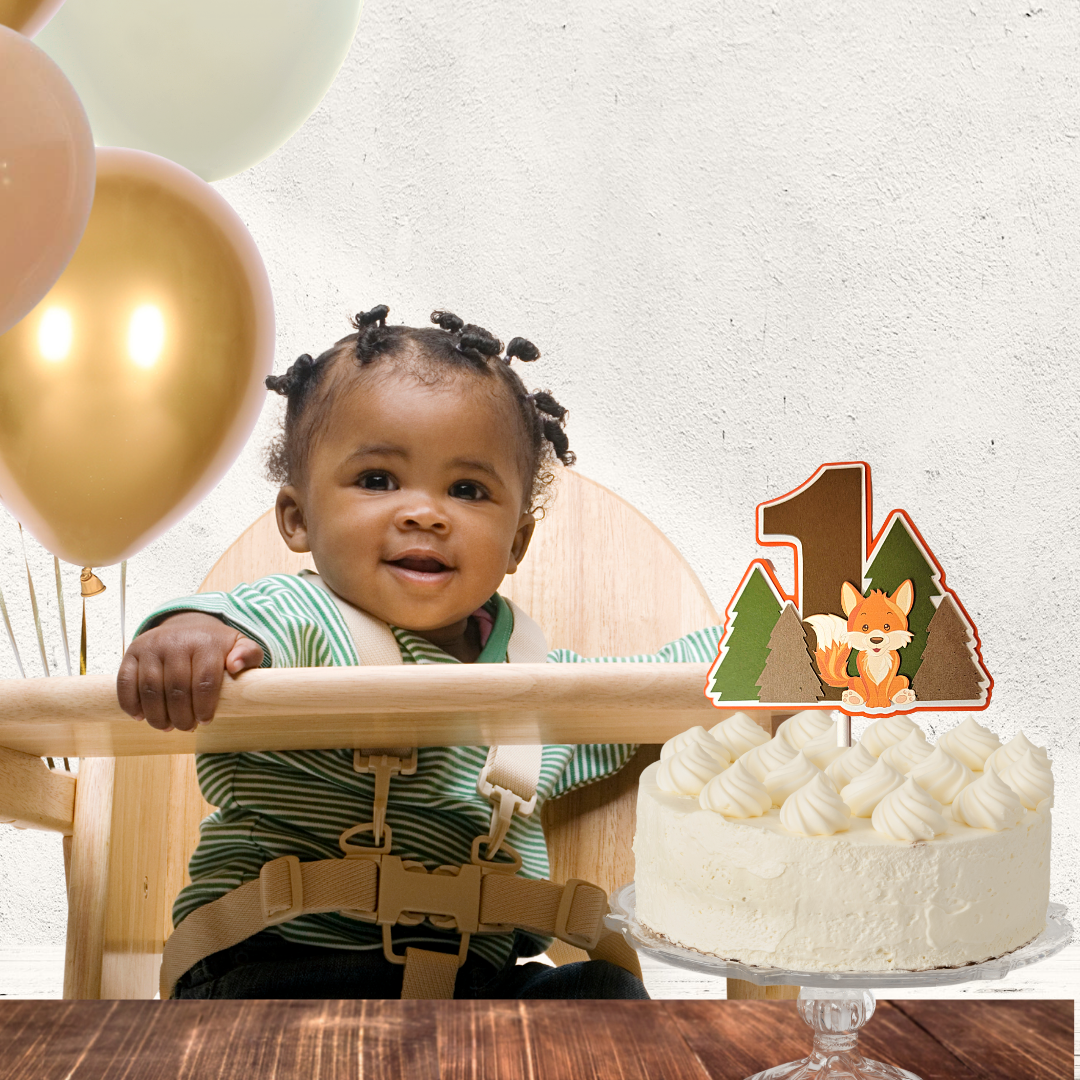 Woodland Fox 1st Birthday Cake Topper