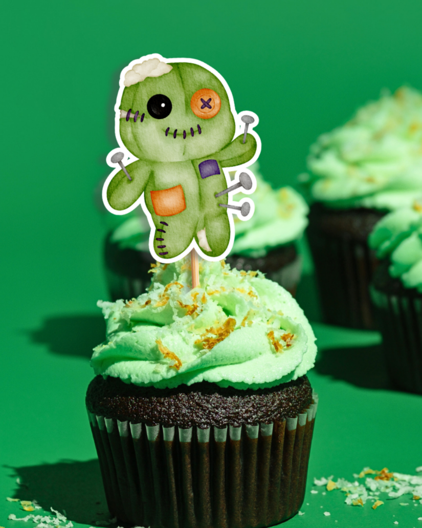 Spooky Doll Halloween Cupcake Toppers