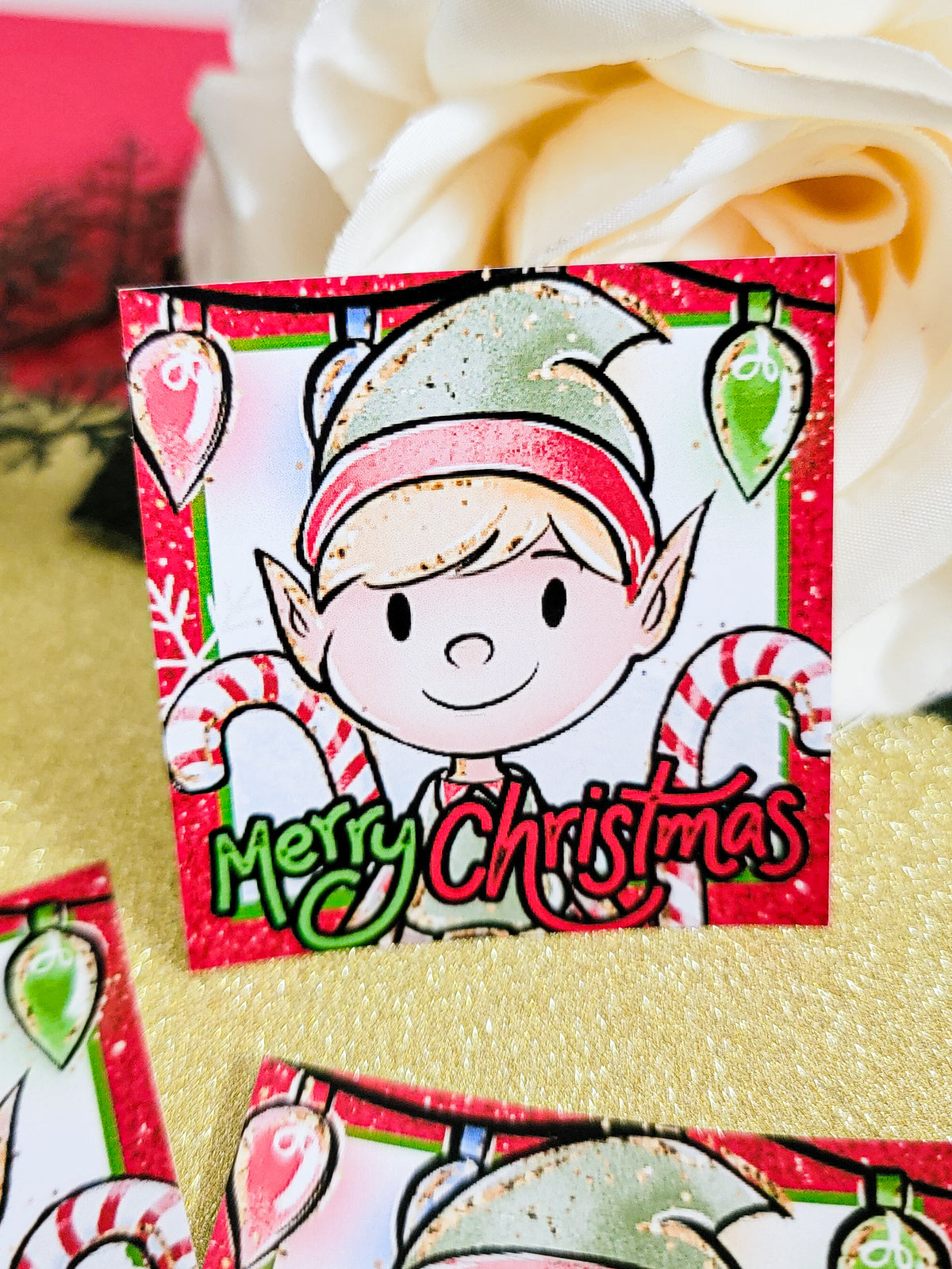 Christmas Elf Stickers (2" square)