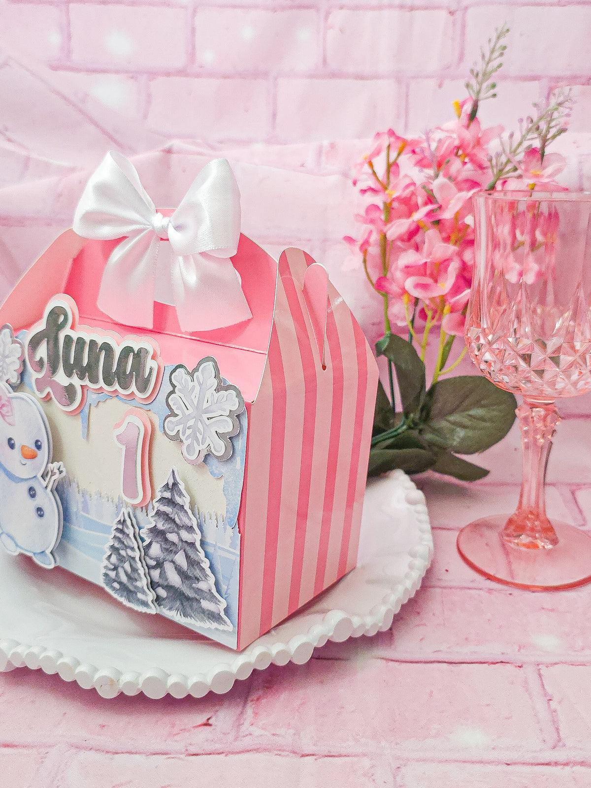 Pink Winter Wonderland Favor Boxes - Personalized