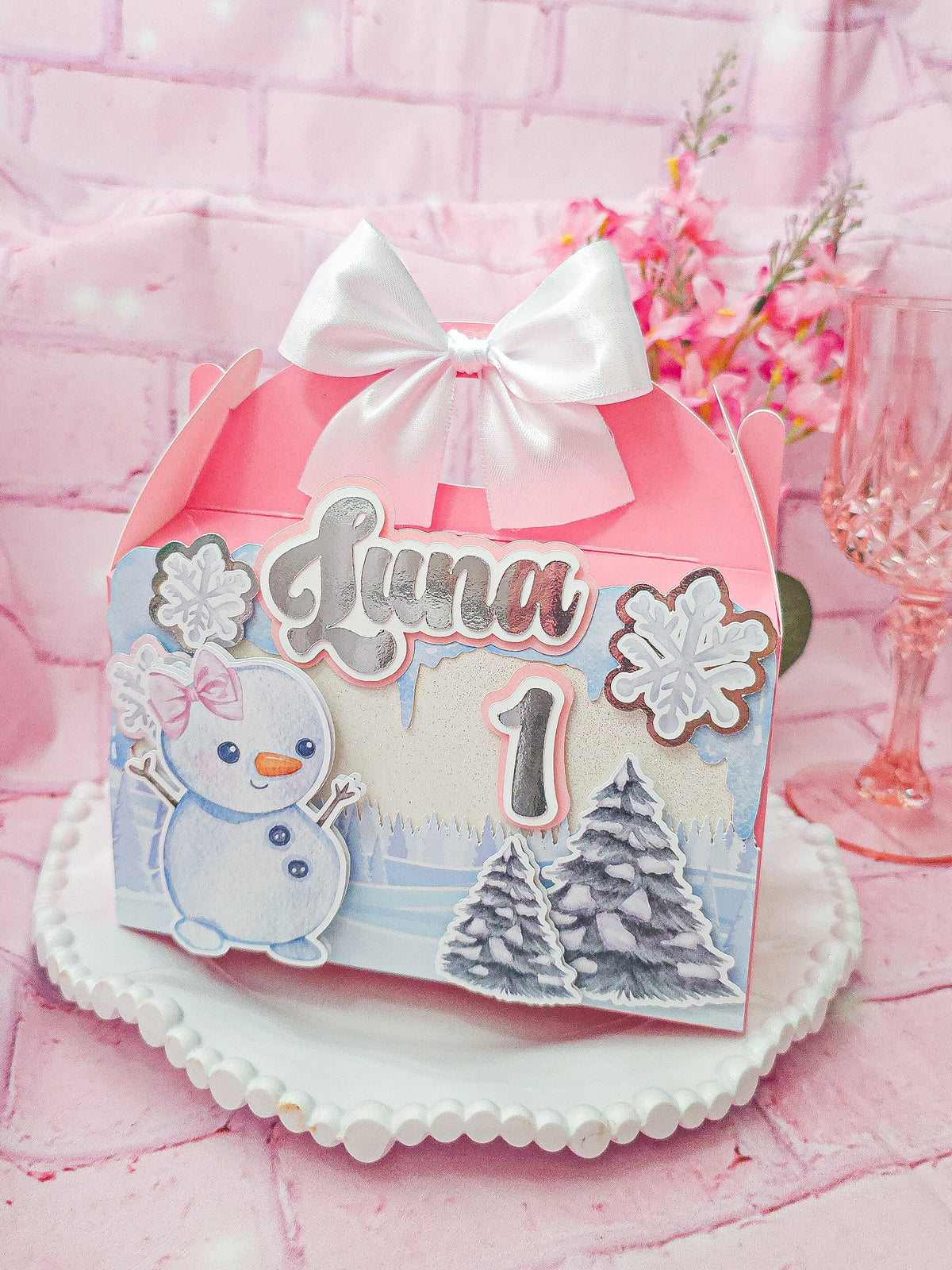Pink Winter Wonderland Favor Boxes - Personalized