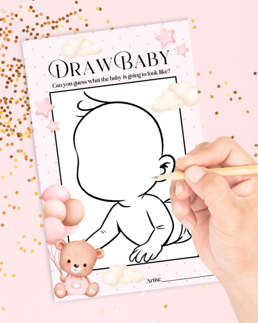 Pink Teddy Baby Shower Game - 'Draw Baby'