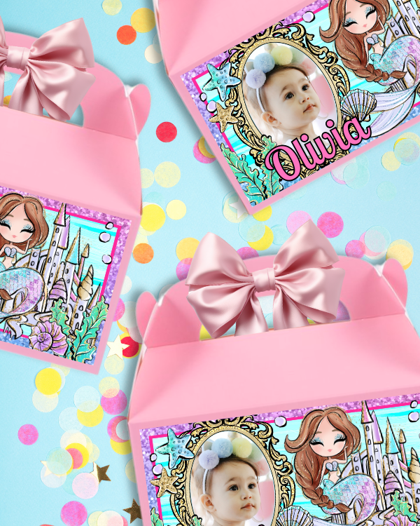 Personalized Mermaid Favor Box Sticker Labels