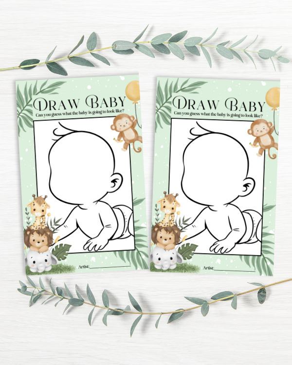 Jungle Safari Baby Shower Game - 'Draw Baby'