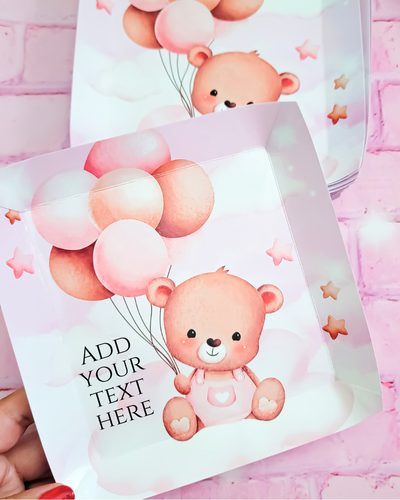 Pink Teddy Bear Party Plates | Customizable text | Personalized | Baby Shower