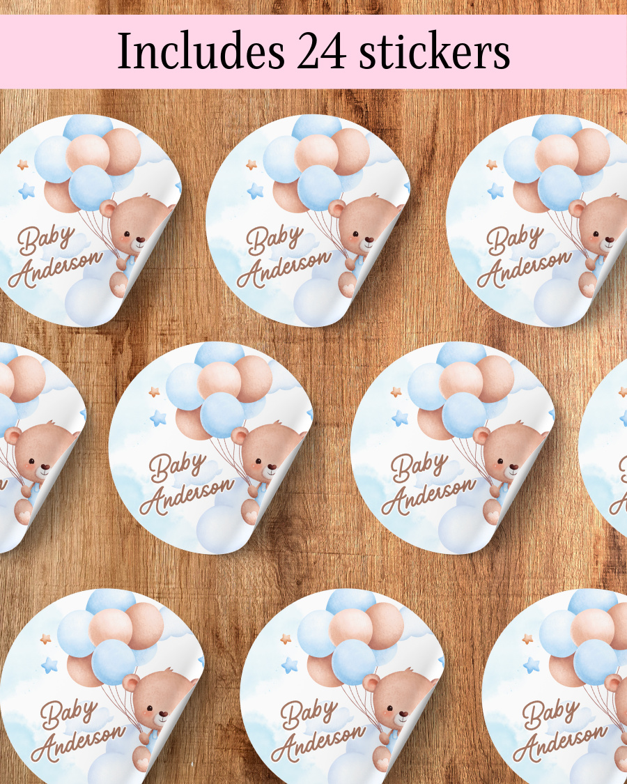 Blue Teddy Stickers - Personalized