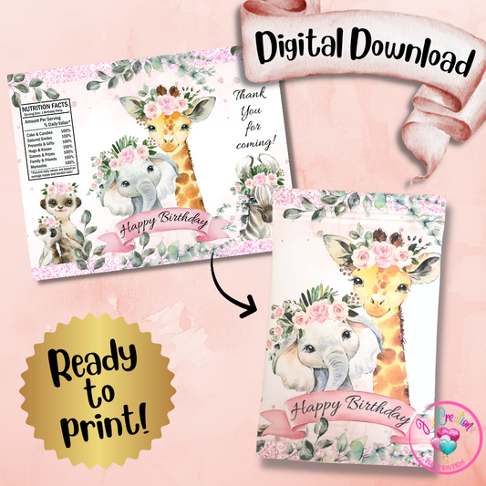 Chip Bag Digital Download - Floral Safari Birthday