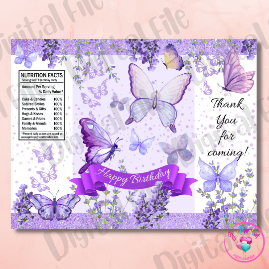 Chip Bag Digital Download - Purple Butterfly Birthday
