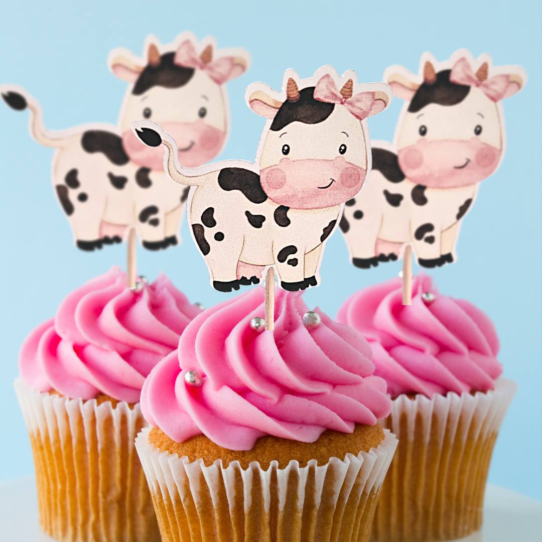 Pink Cow Cupcake Toppers - 12pcs.